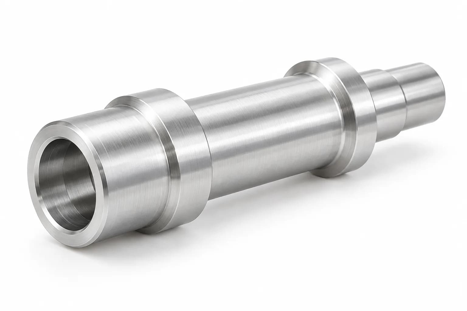 Hollow Aluminum Shafts with machined functional surfaces on white