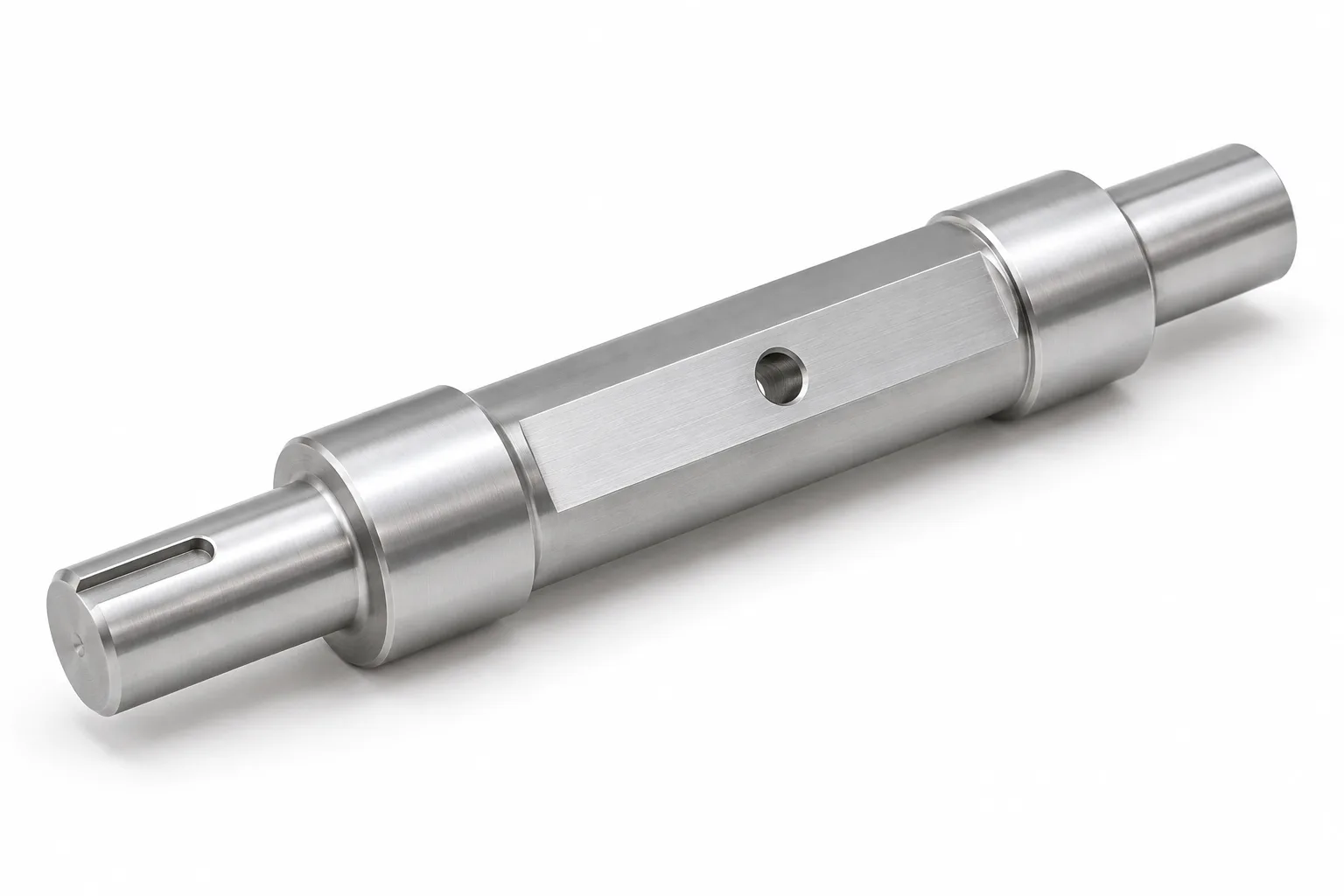 Custom Profile Shafts with machined functional surfaces on white