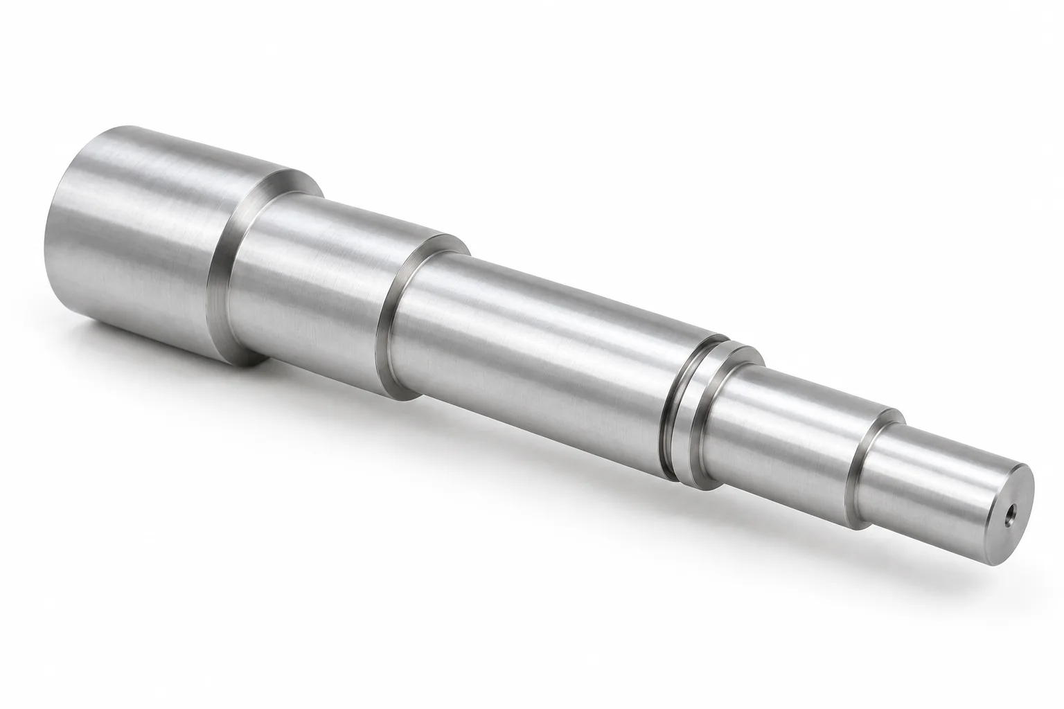 Stepped Aluminum Shafts with machined functional surfaces on white