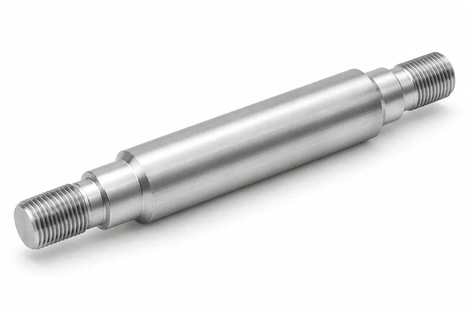 Threaded Aluminum Shafts with machined functional surfaces on white