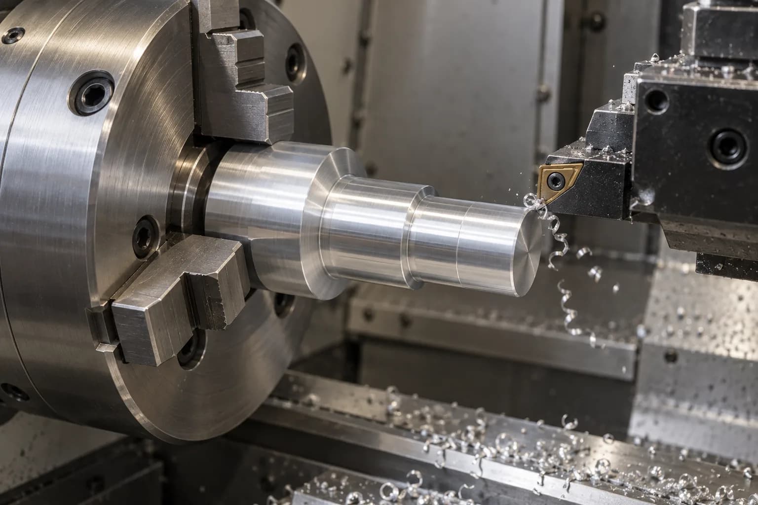 CNC Turning setup for an aluminum shaft
