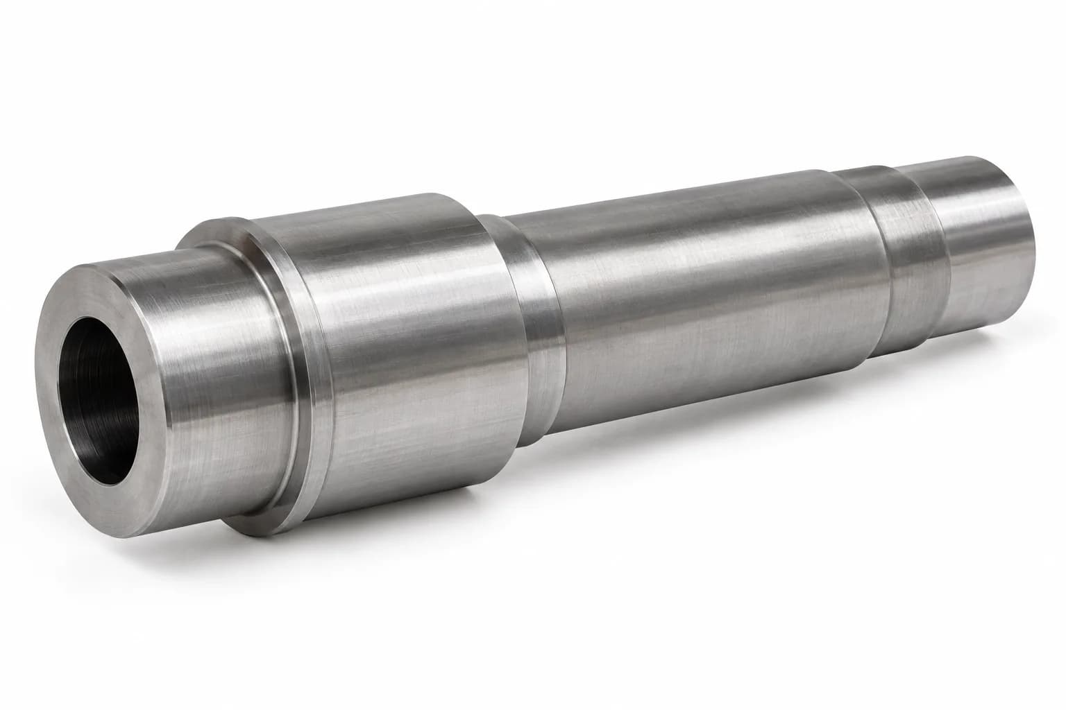 Hollow Carbon Steel Shafts with drawing-specific machined geometry on white