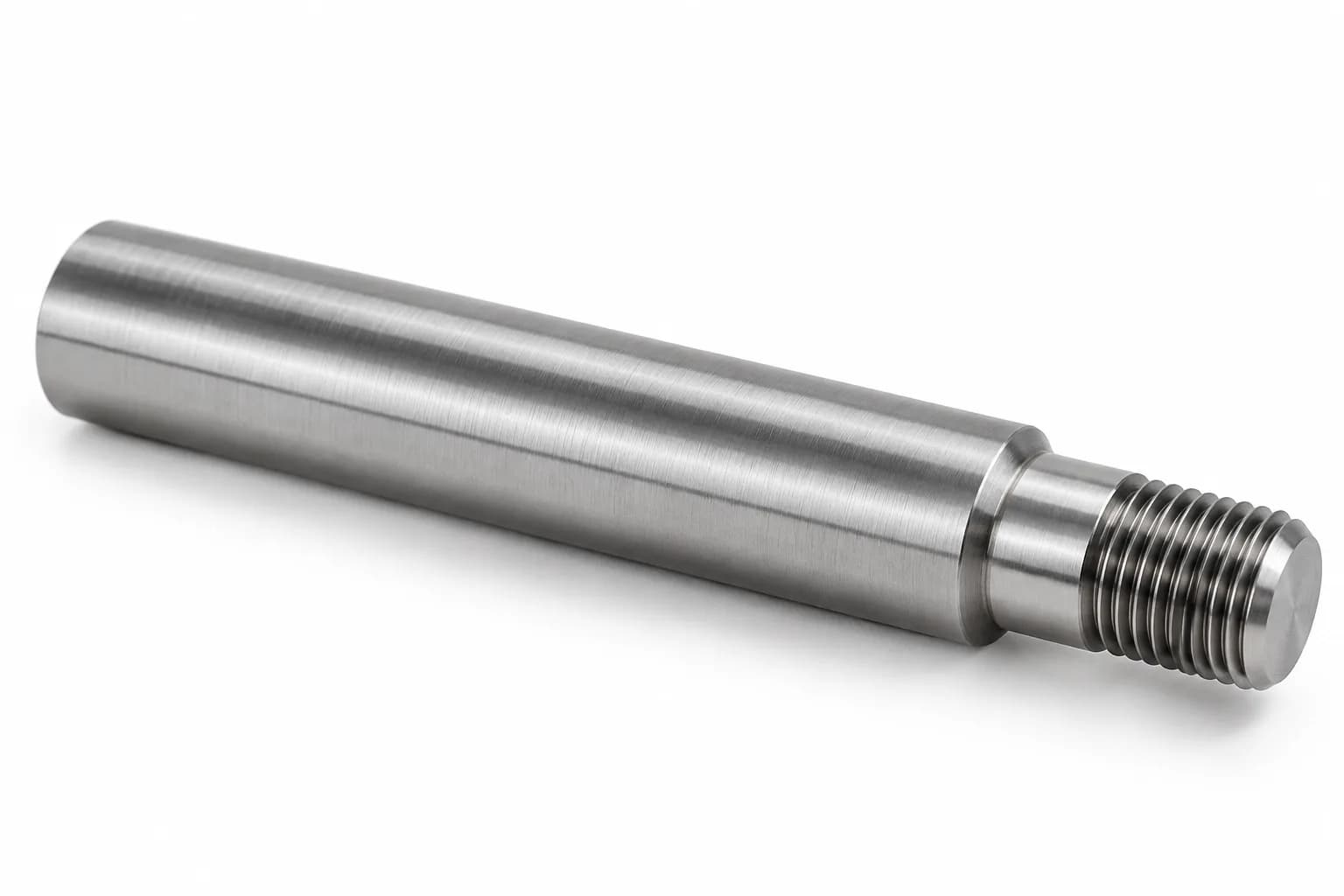Threaded Carbon Steel Shafts with drawing-specific machined geometry on white