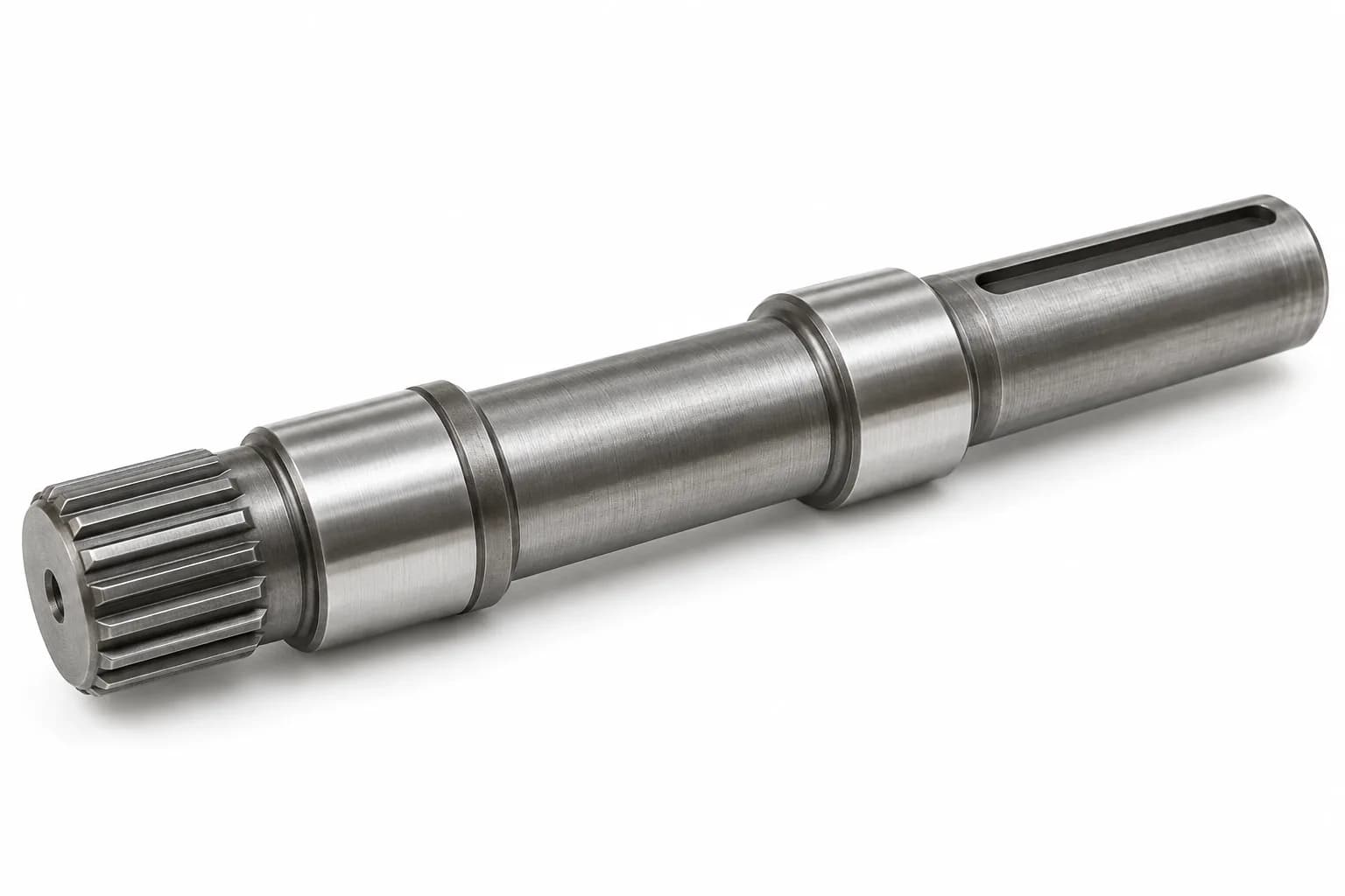 Carbon Steel Transmission Shafts with drawing-specific machined geometry on white