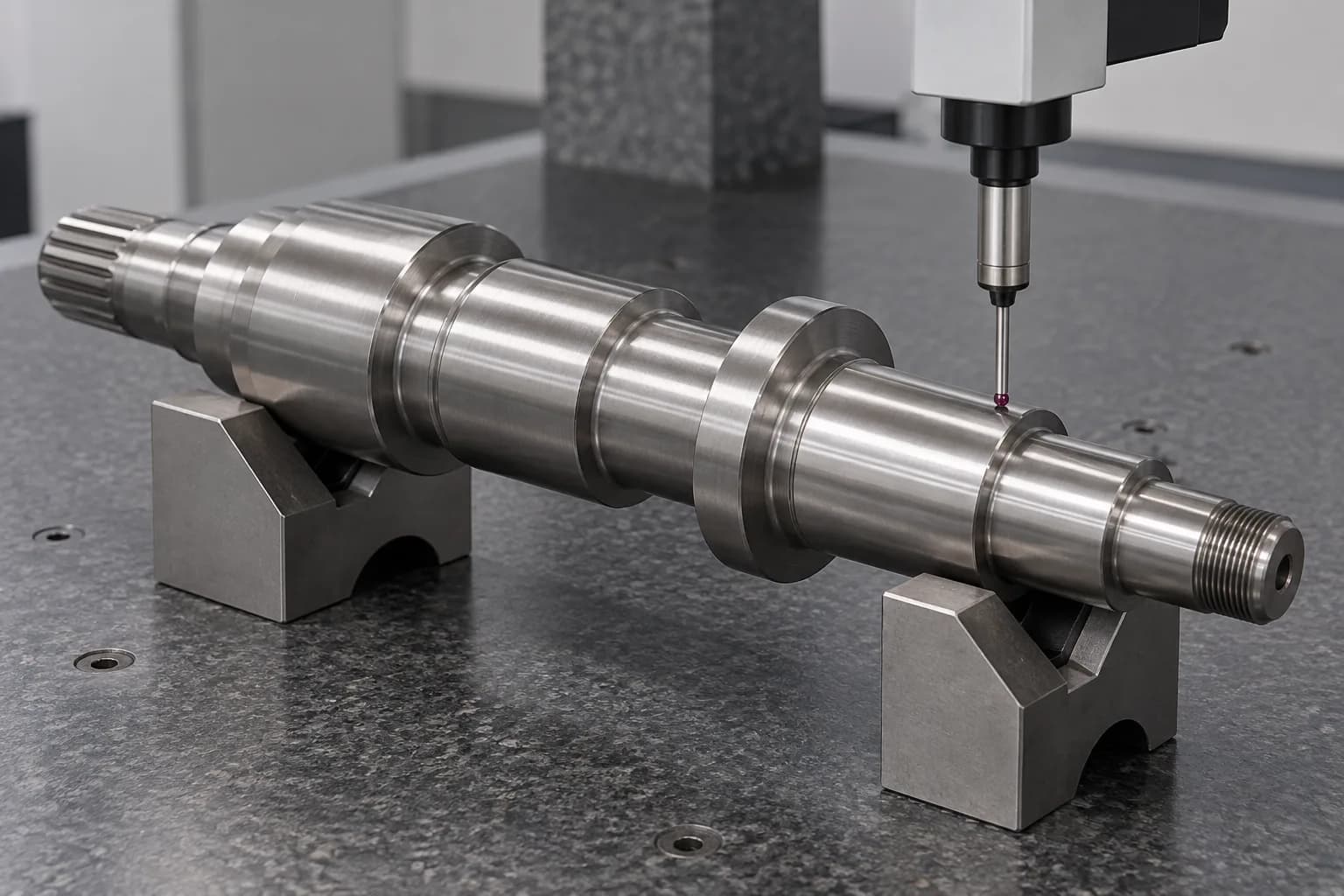 Shaft supported on V-blocks with a dimensional inspection probe