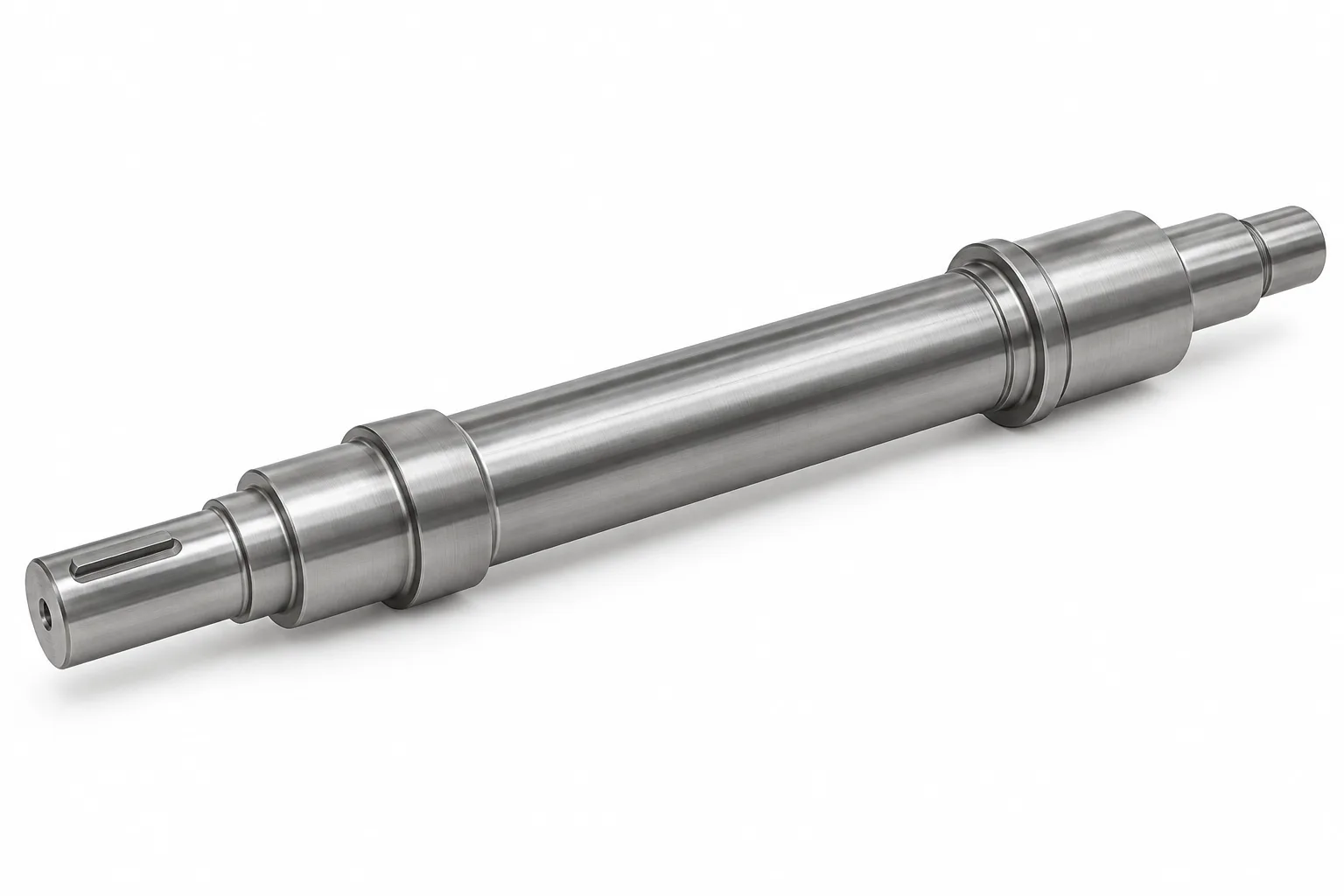 Nickel Alloy Pump Shafts geometry with silver-gray machined surfaces on white
