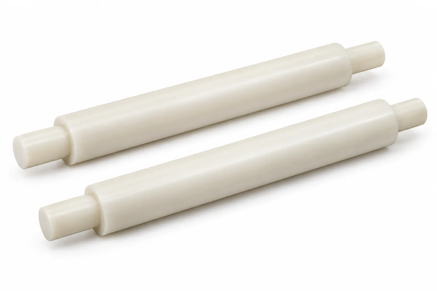 Nylon Guide Shafts in natural ivory machined nylon on white