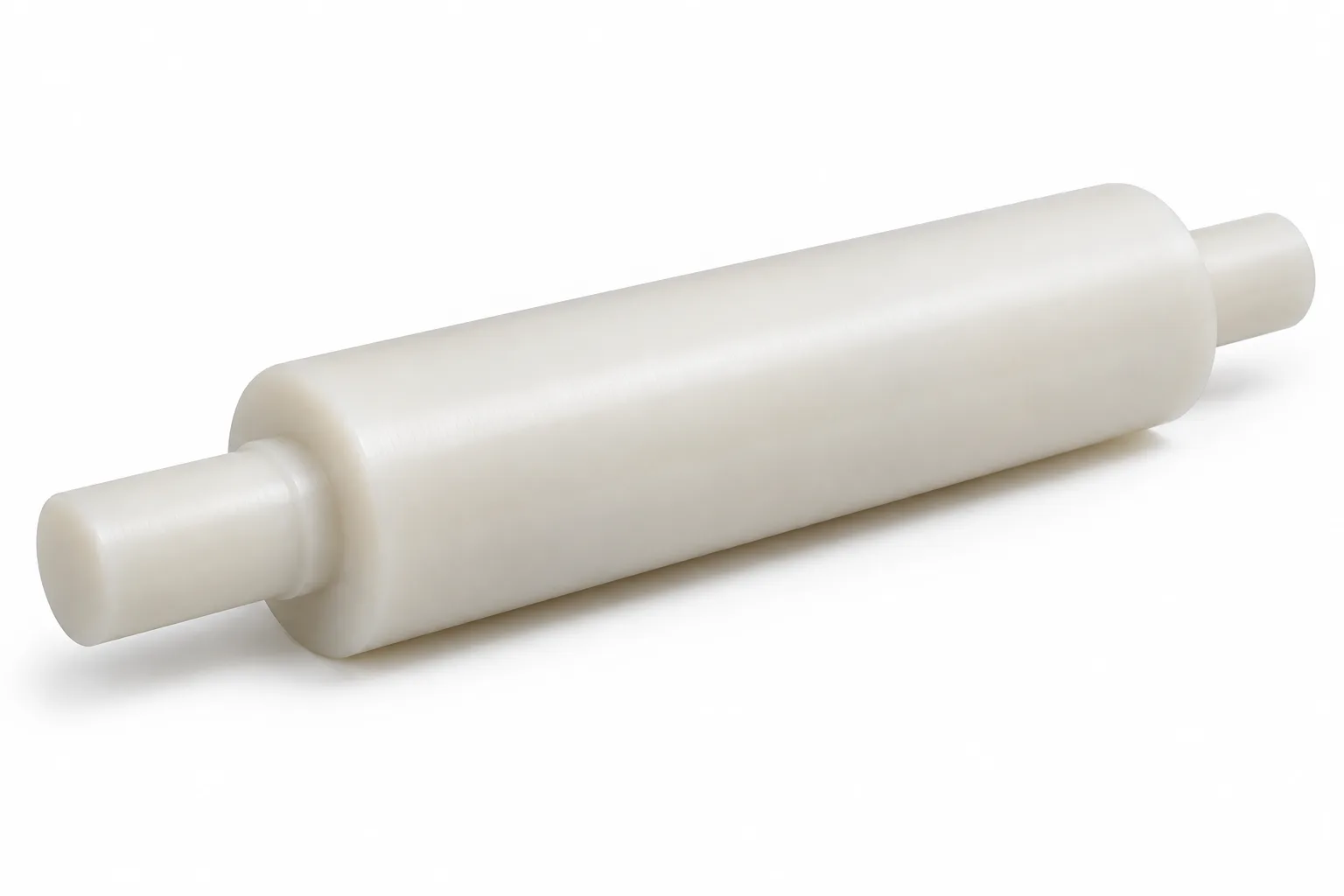 Nylon Roller Shafts in natural ivory machined nylon on white