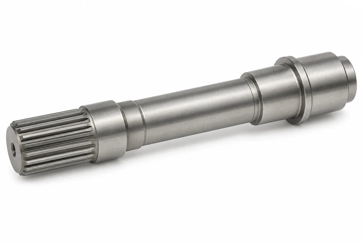 Splined Titanium Shafts with finished functional geometry on white