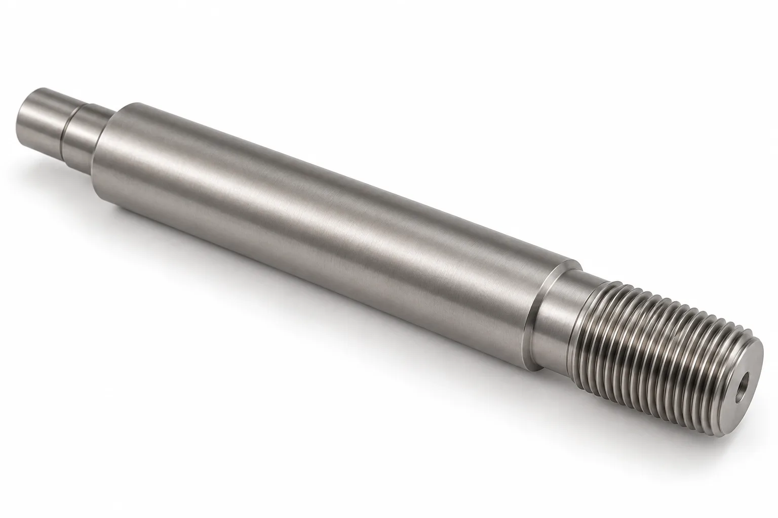 Threaded Titanium Shafts with finished functional geometry on white