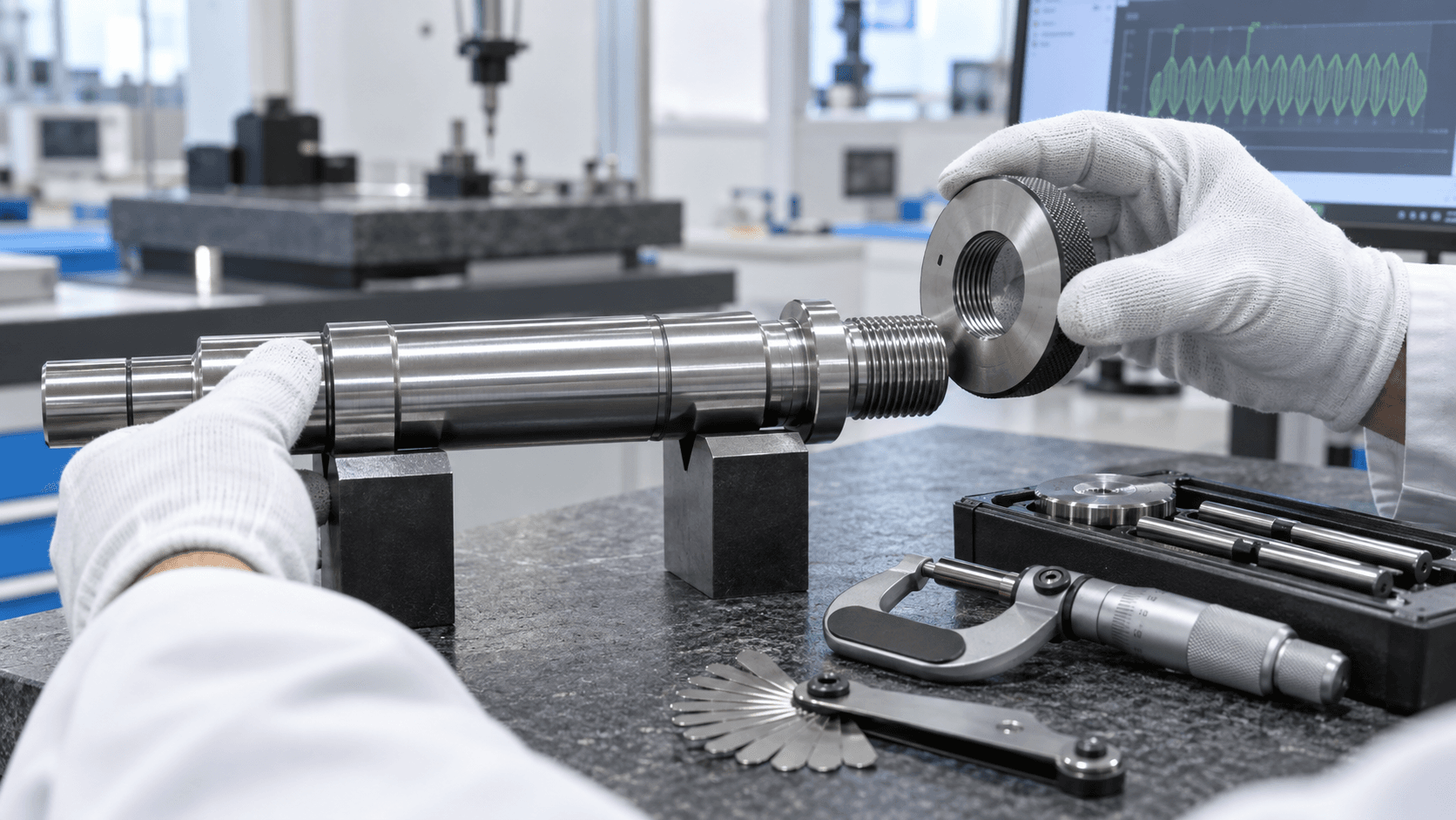 Precision threaded shaft thread inspection