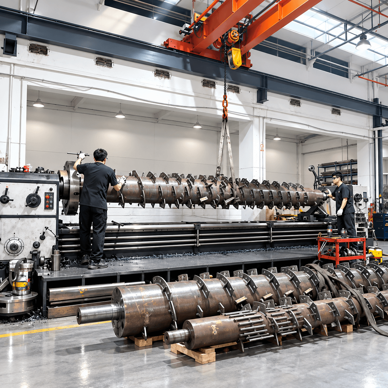 TOPSHAFT workshop with machining equipment and operators