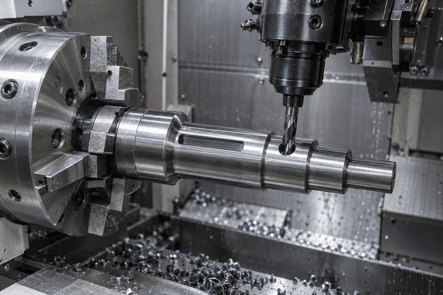 CNC turn mill shaft cross hole machining