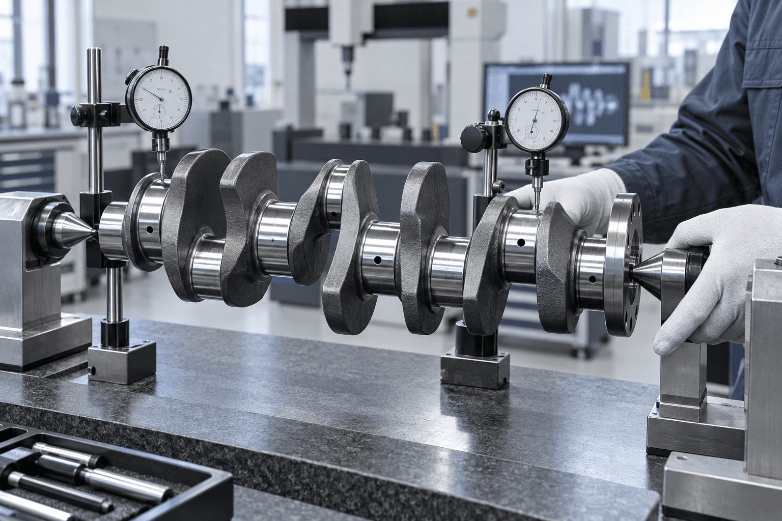 Precision inspection of crankshaft journals and offset crankpins