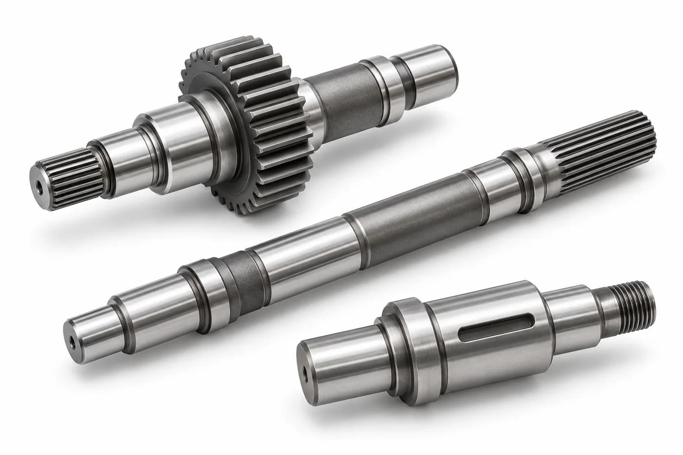 Custom alloy steel gear, splined transmission and stepped shafts with machined bearing journals
