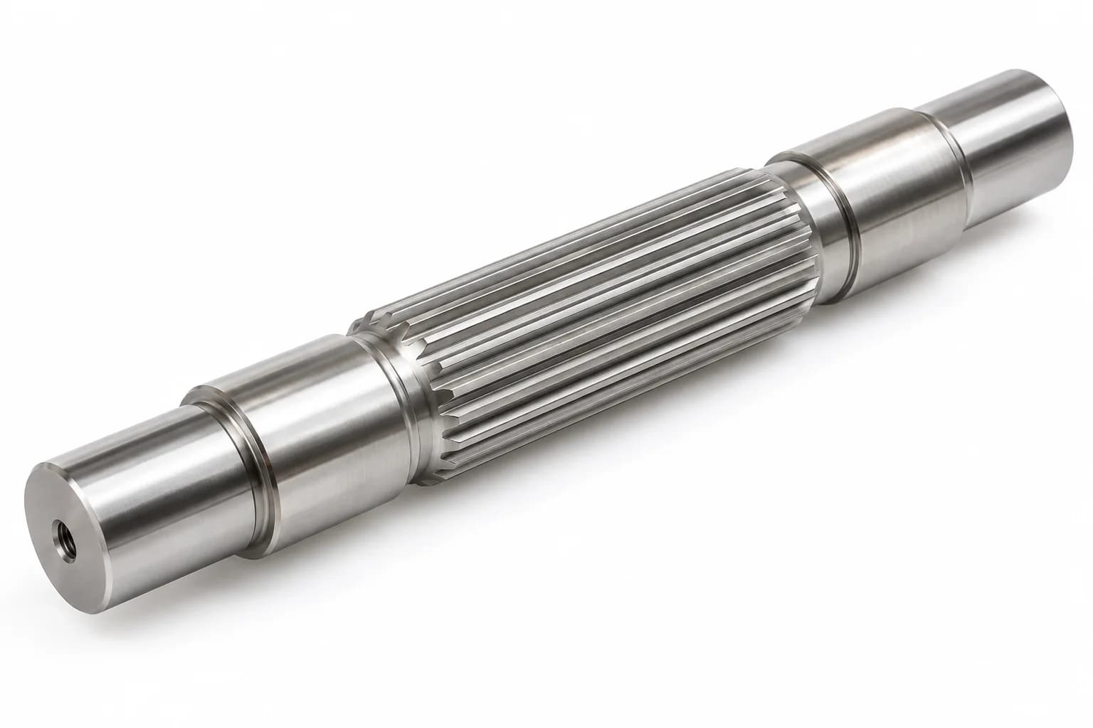 Splined Shafts: silver finished shaft geometry on a white background