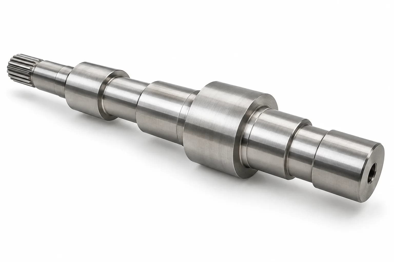 Stepped Inconel Shafts: silver finished shaft geometry on a white background