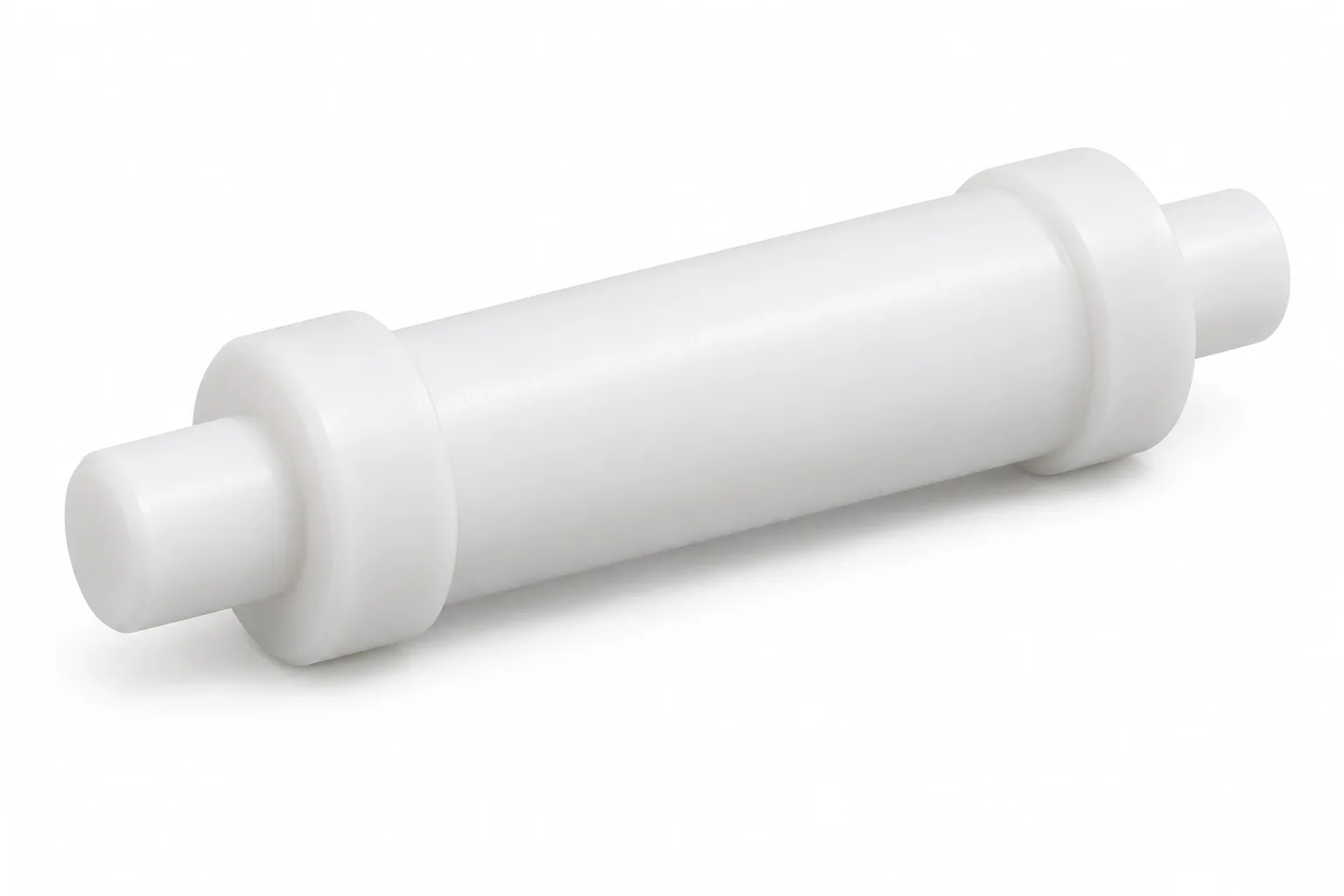 Guide Shafts with opaque white machined PTFE features on a white background