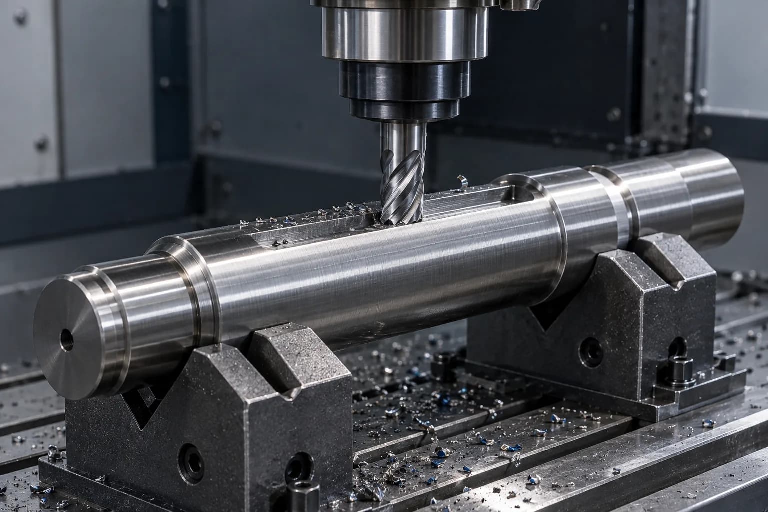 CNC Milling setup for a precision tool steel shaft