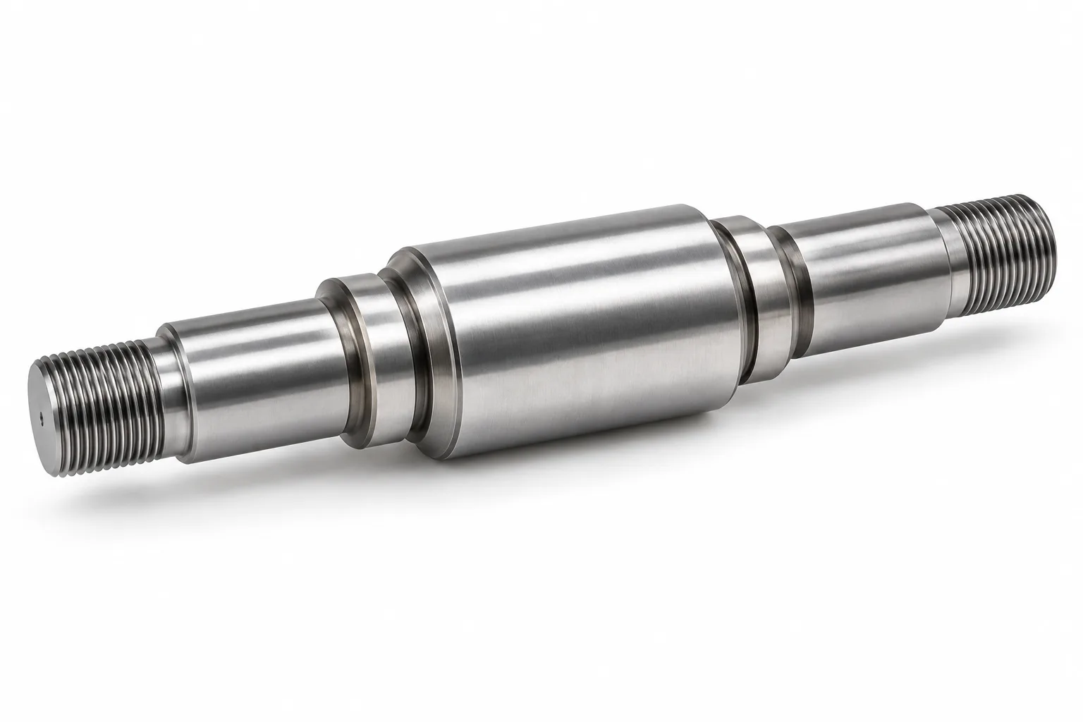 Threaded Tool Steel Shafts with precision machined functional surfaces on a white background