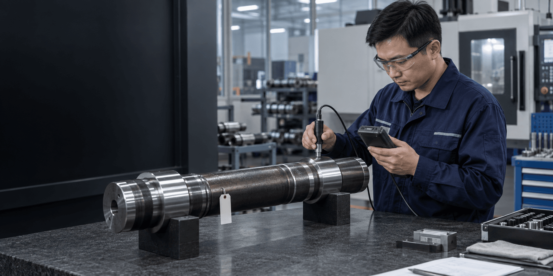 Shaft hardness testing and material traceability inspection
