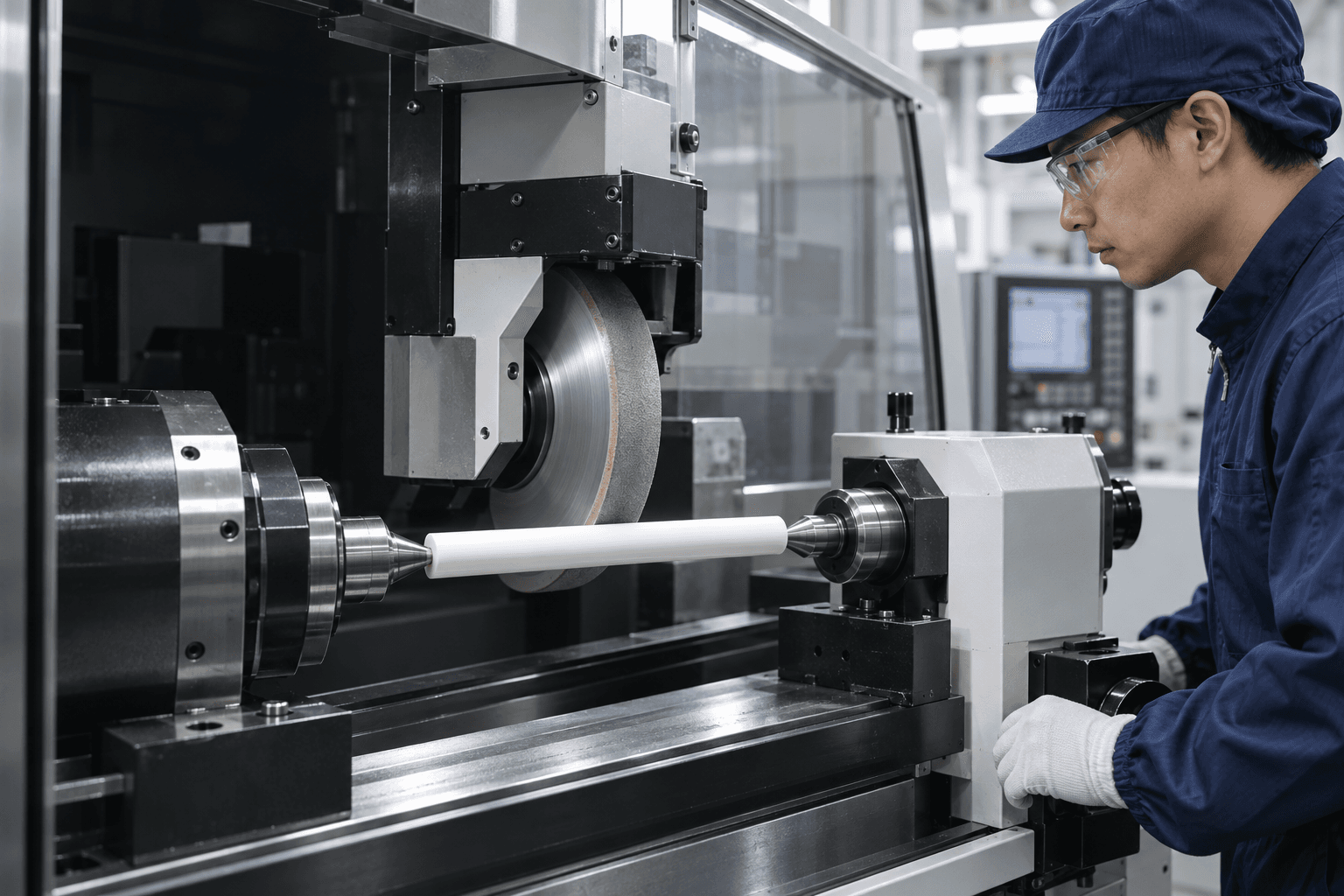 Diamond grinding a precision ceramic shaft