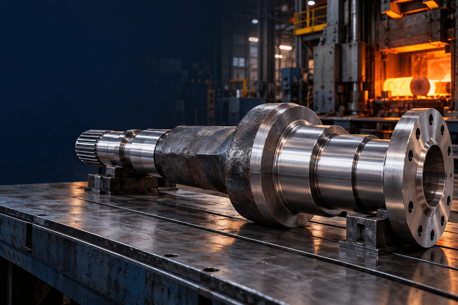 Finished forged alloy steel shaft with precision-machined features
