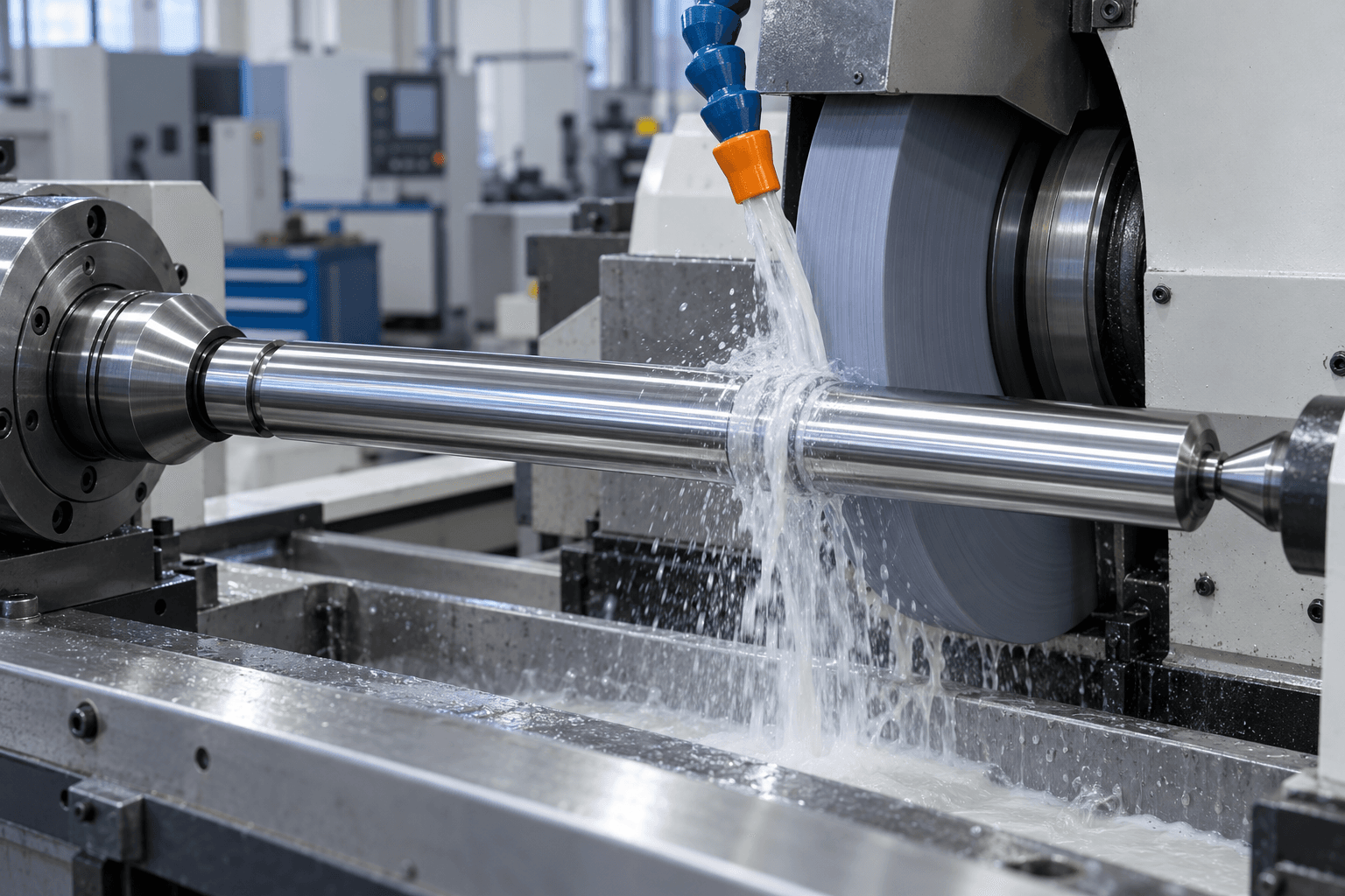 Precision ground steel shaft rod on a cylindrical grinding machine