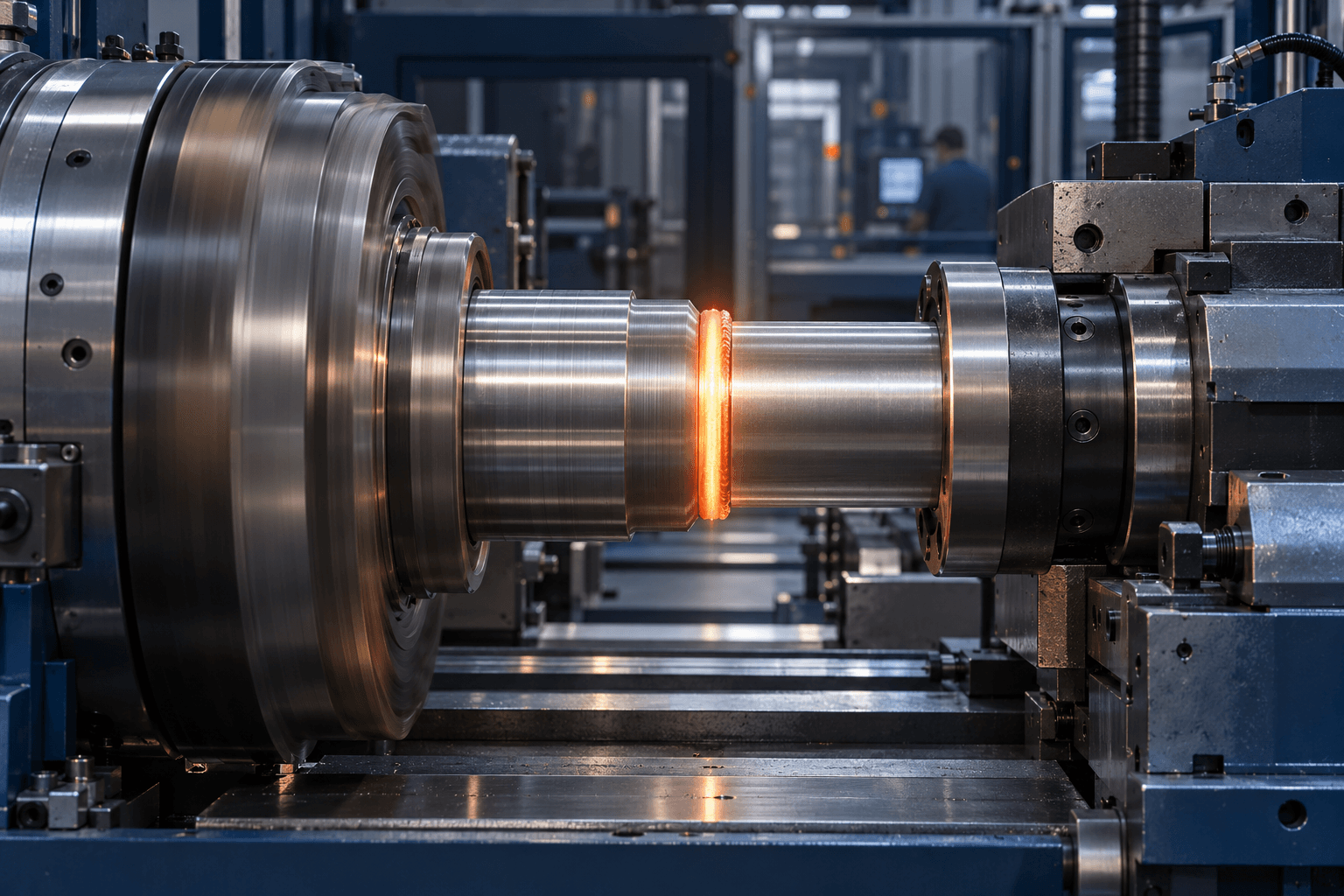 Rotary friction welding of aligned steel shaft components