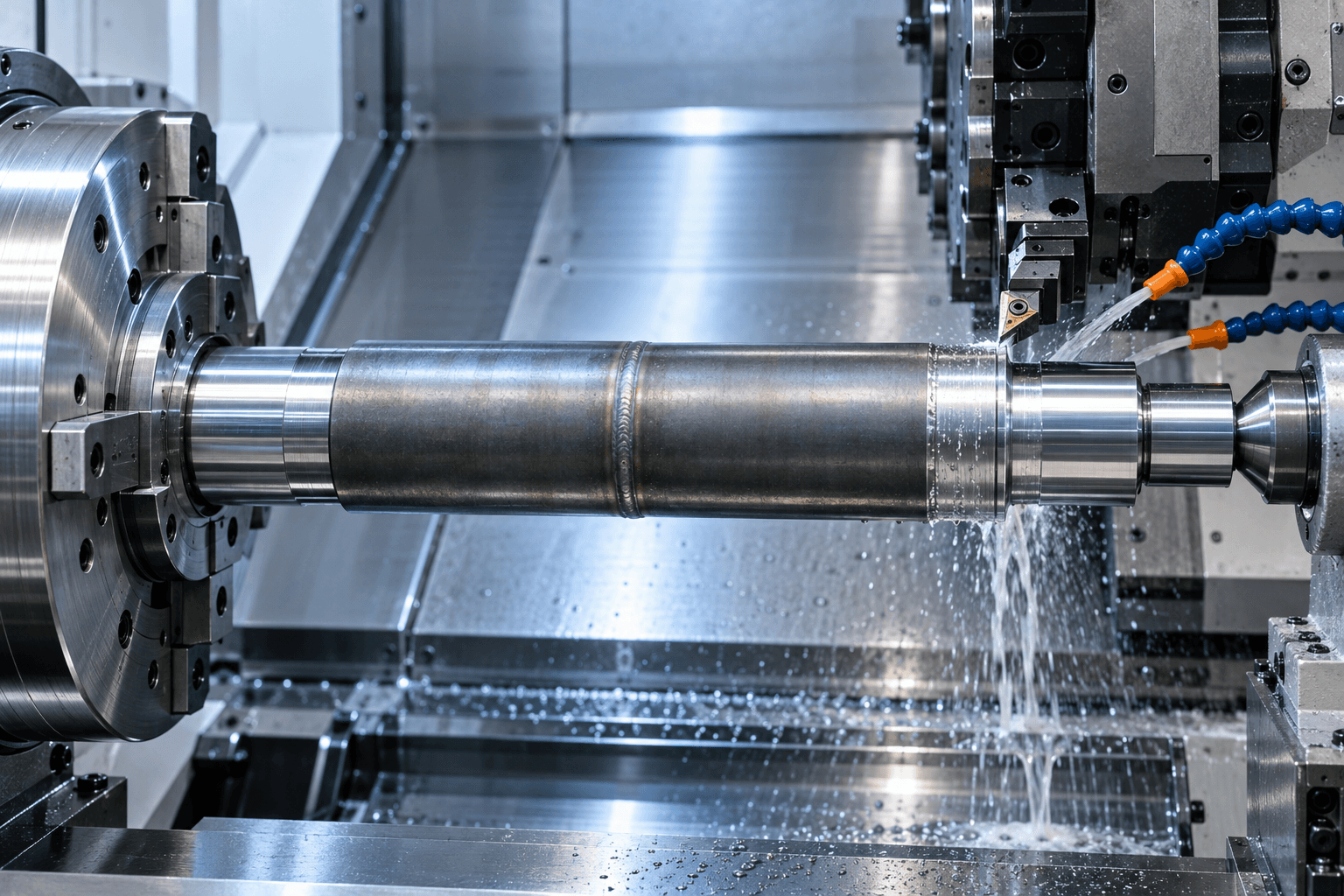 Post-weld CNC turning of a tubular shaft assembly