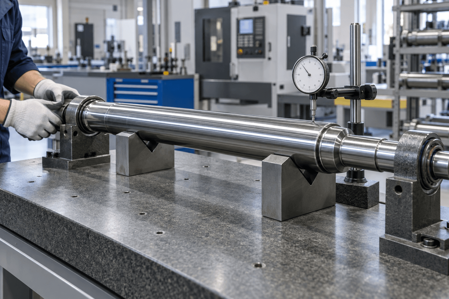 Long roller shaft straightness and runout inspection