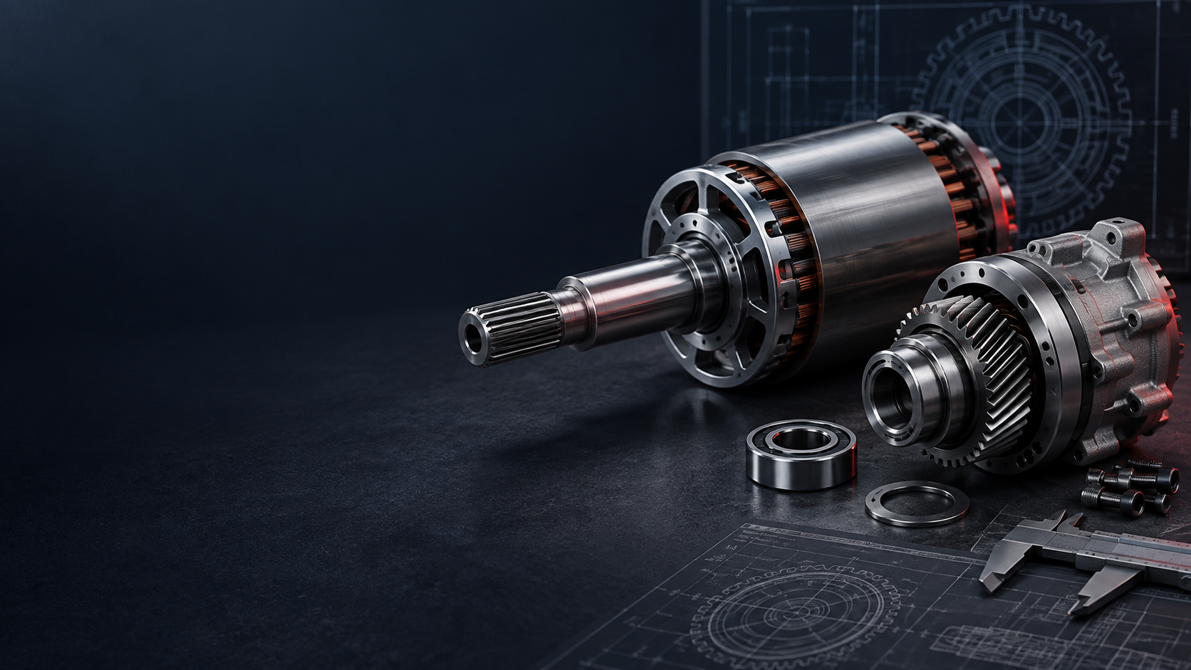 Illustrative electric-drive motor, reducer and precision shaft assembly
