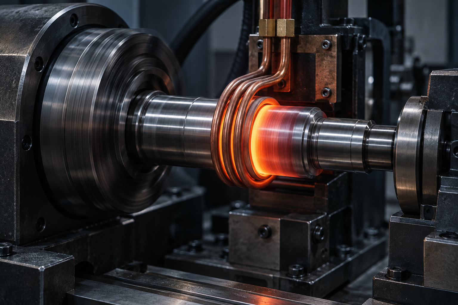 Illustrative localized induction hardening of a precision shaft journal.