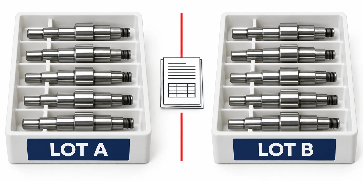 Bandejas separadas identificadas como Lote A y Lote B para ilustrar segregación