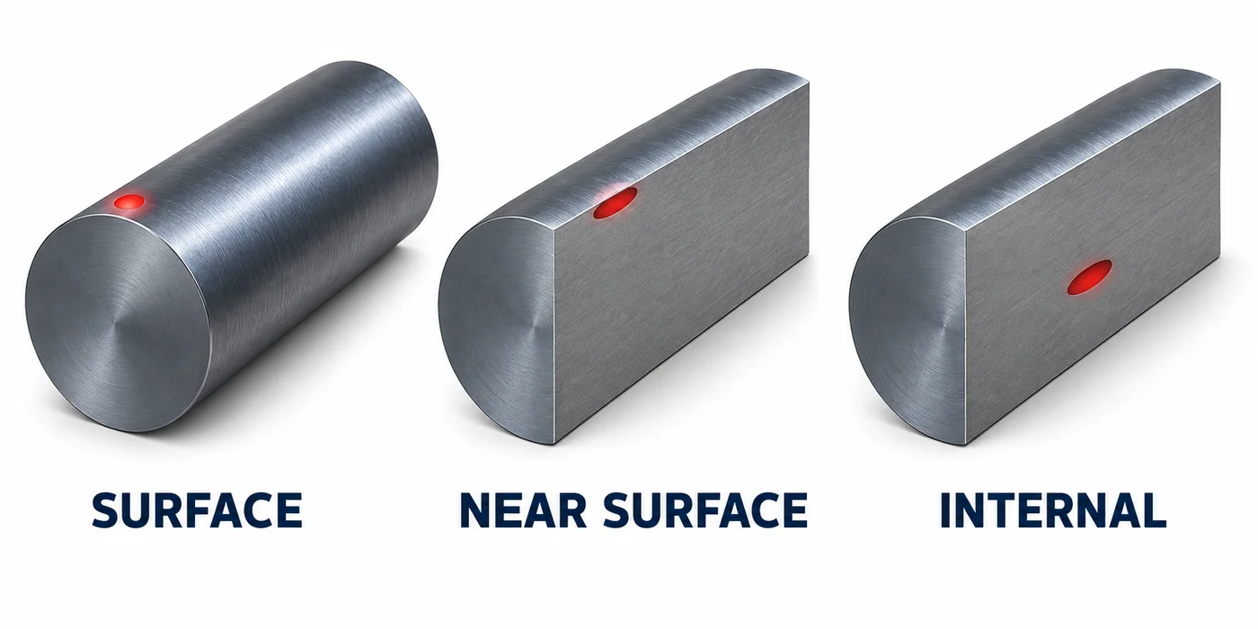 Schéma des emplacements superficiels, proches de la surface et internes