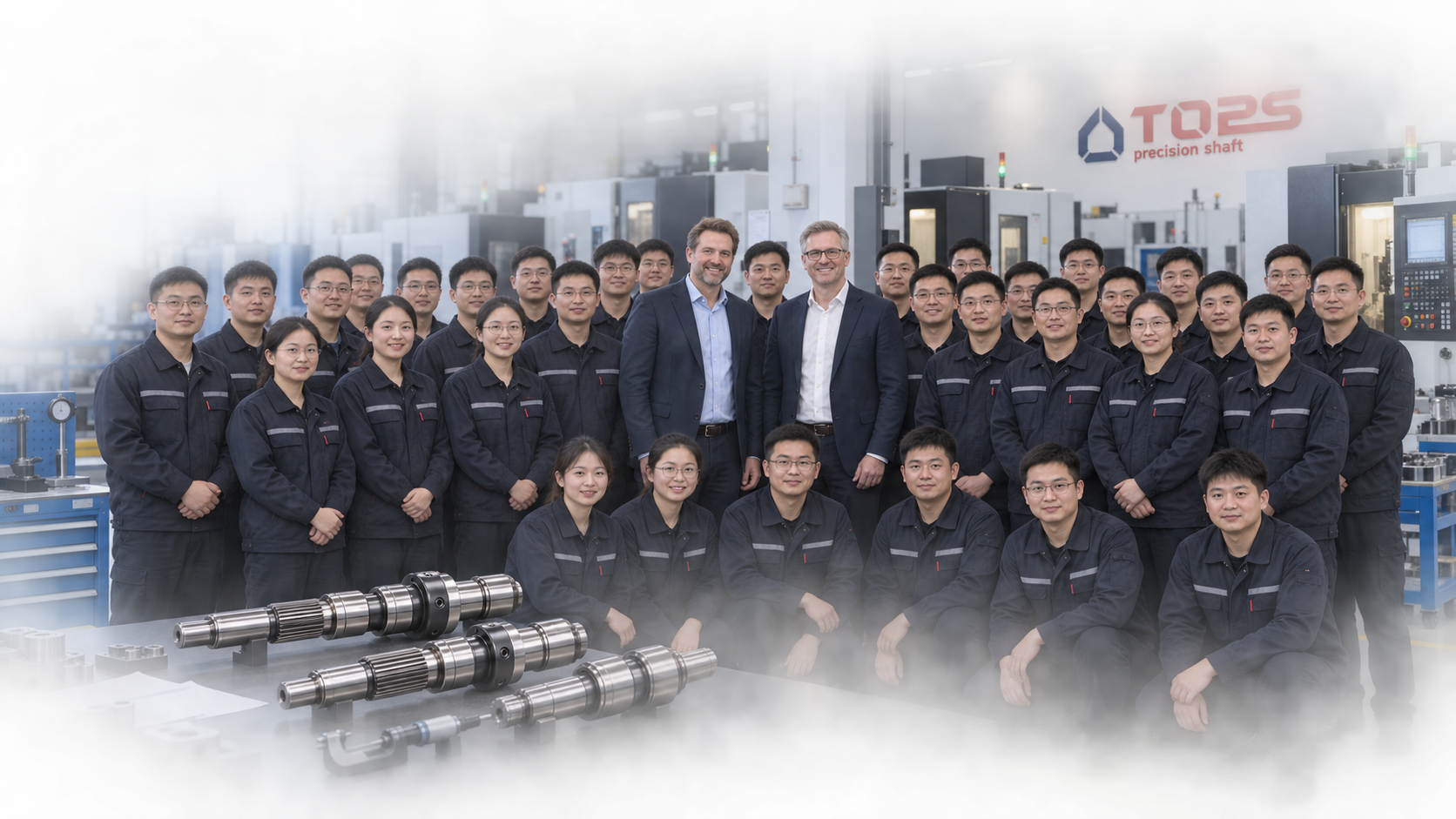 TOPSHAFT workshop team with visiting international customers