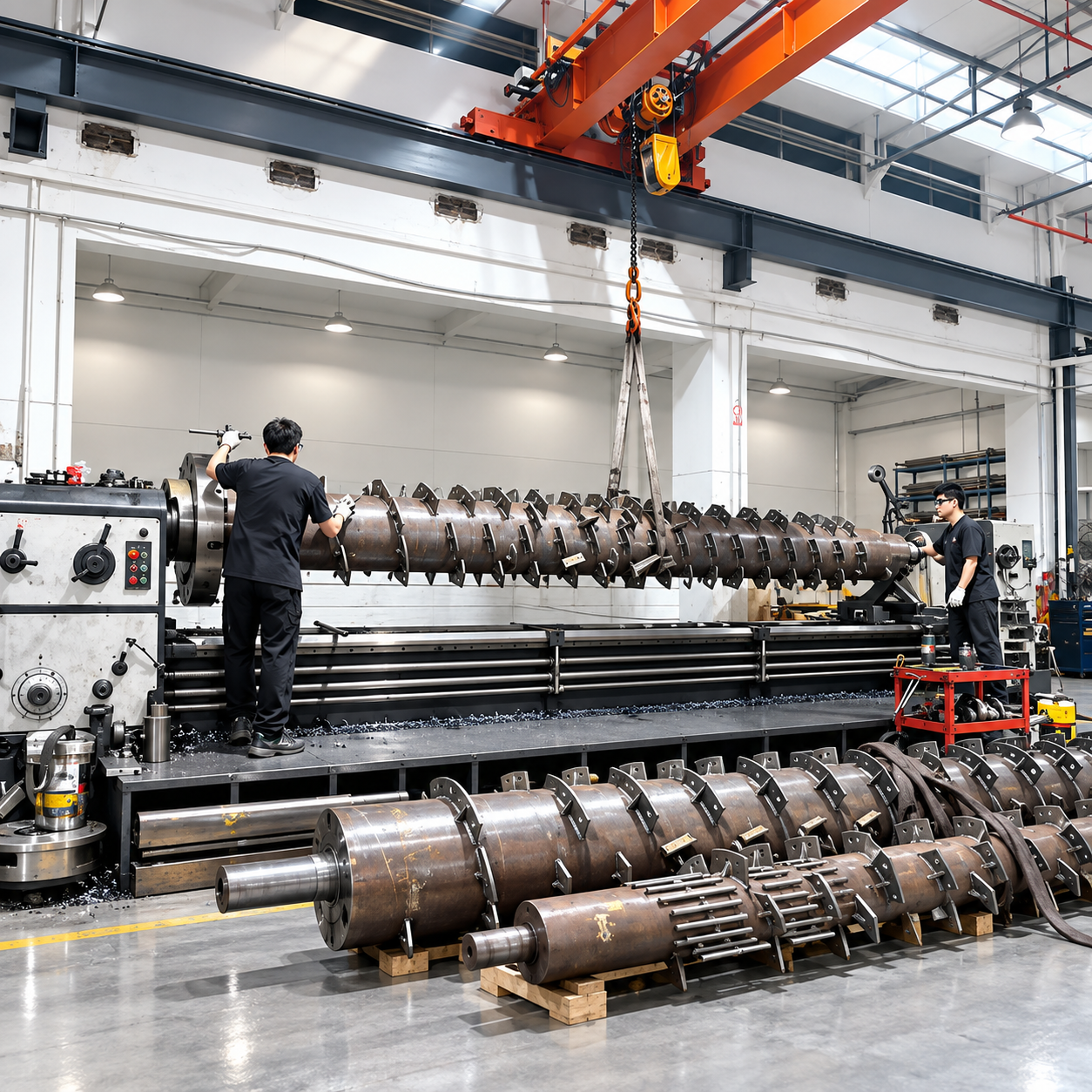 TOPSHAFT workshop with machining equipment and operators